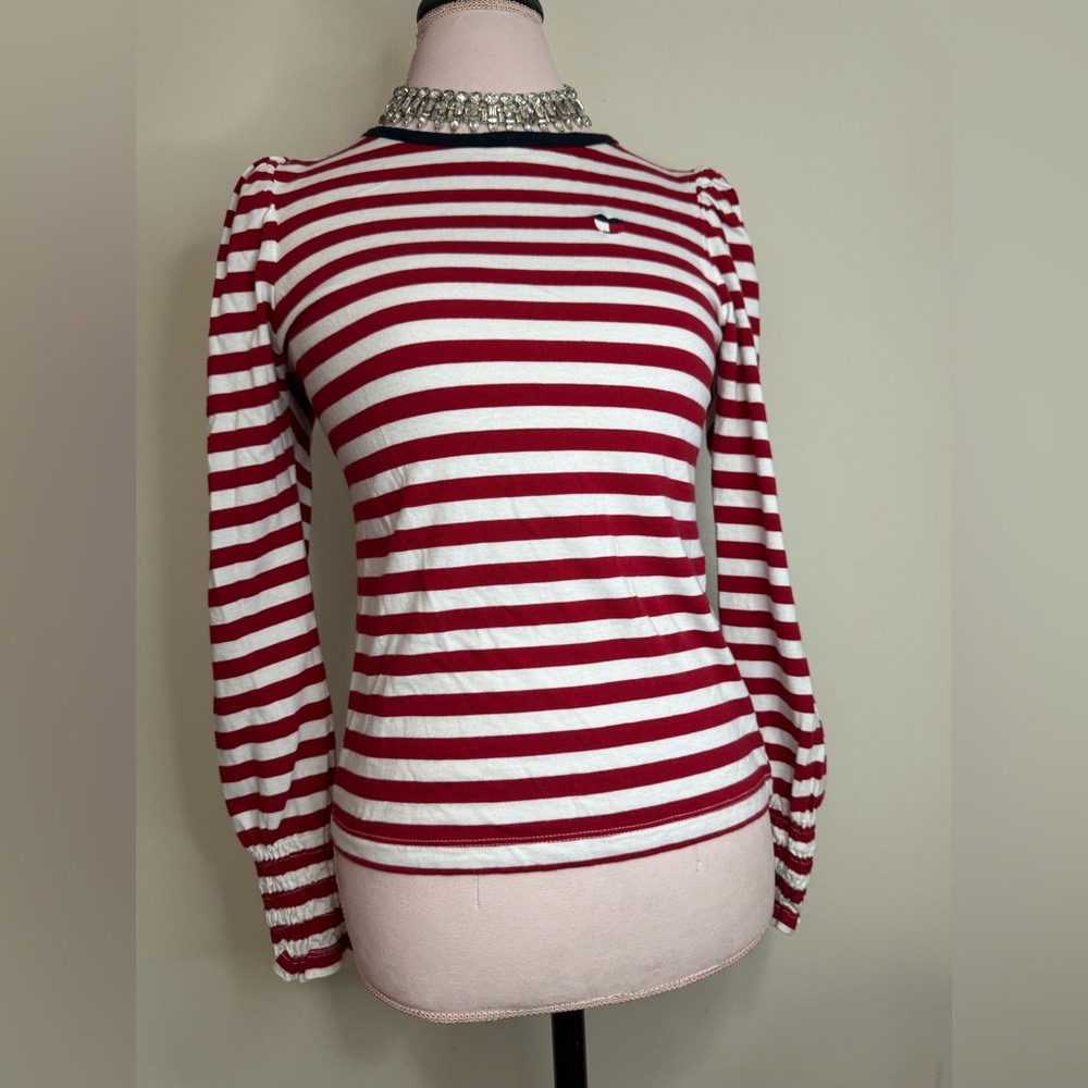 Tommy Hilfiger Striped Red and White Women's Top valentines size small